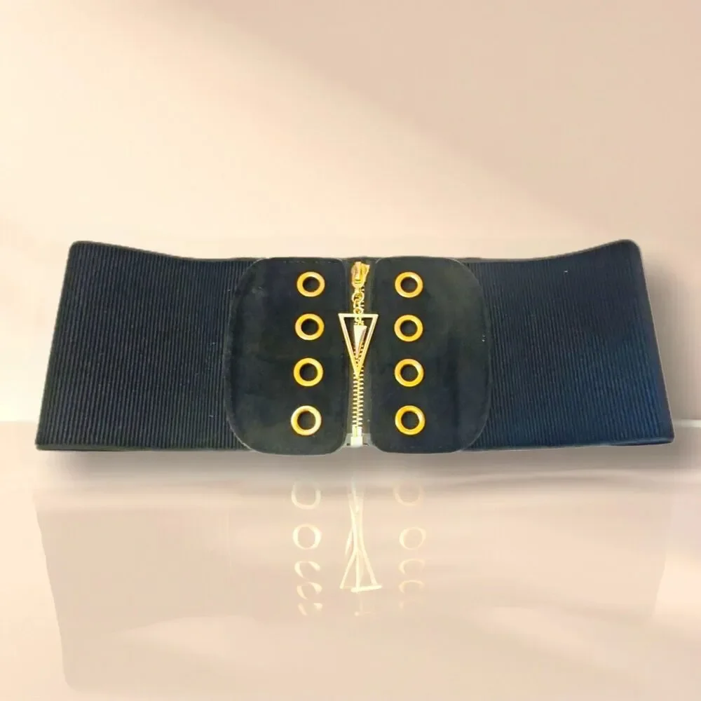 80s Retro Elastic Corset Waist Cincher Belt Gold L XL NWOT New Wave Post Punk